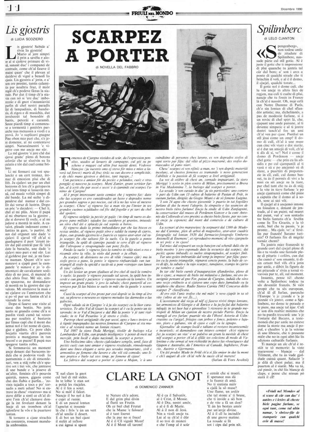 Articolo Scarpez a Porter — Friuli nel Mondo n.434, dicembre 1990
